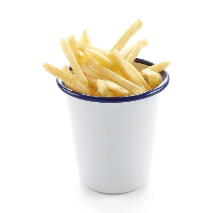 HENDI Emaille-Becher – 0,4 L, weiss mit blauem Rand HENDI