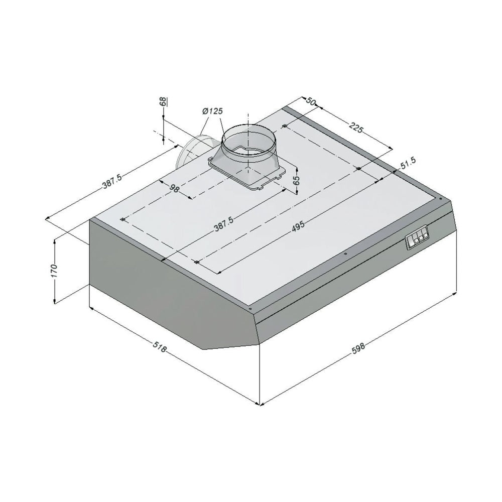 Bartscher Novy-Dunstabzugshaube 600 mm – 350 m³/h, mit Beleuchtung Bartscher