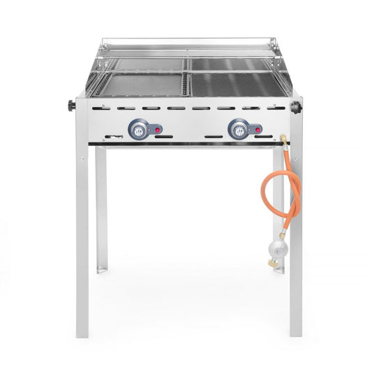 Grillsystem Green Fire 2 Brenner, HENDI, Profi Line, Emaillierte Grillplatte und Grillrost aus Gusseisen GN 1/1, 11,6kW, 740x615x H 825mm HENDI