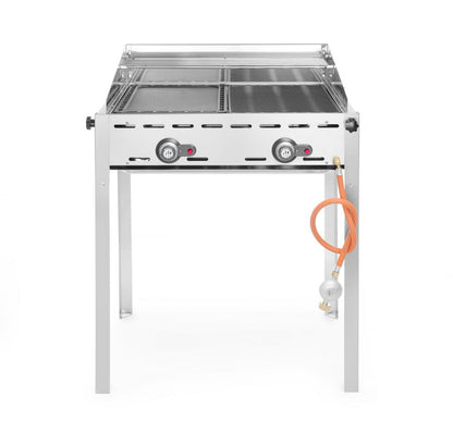 Grillsystem Green Fire 2 Brenner, HENDI, Profi Line, Emaillierte Grillplatte und Grillrost aus Gusseisen GN 1/1, 11,6kW, 740x615x(H)825mm