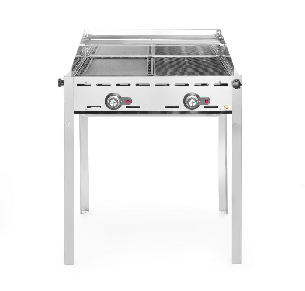 Grillsystem Green Fire 2 Brenner, HENDI, Profi Line, Emaillierte Grillplatte und Grillrost aus Gusseisen GN 1/1, 11,6kW, 740x615x(H)825mm