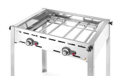 Grillsystem Green Fire 2 Brenner, HENDI, Profi Line, Emaillierte Grillplatte und Grillrost aus Gusseisen GN 1/1, 11,6kW, 740x615x(H)825mm