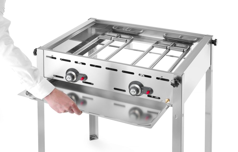 Grillsystem Green Fire 2 Brenner, HENDI, Profi Line, Emaillierte Grillplatte und Grillrost aus Gusseisen GN 1/1, 11,6kW, 740x615x H 825mm HENDI
