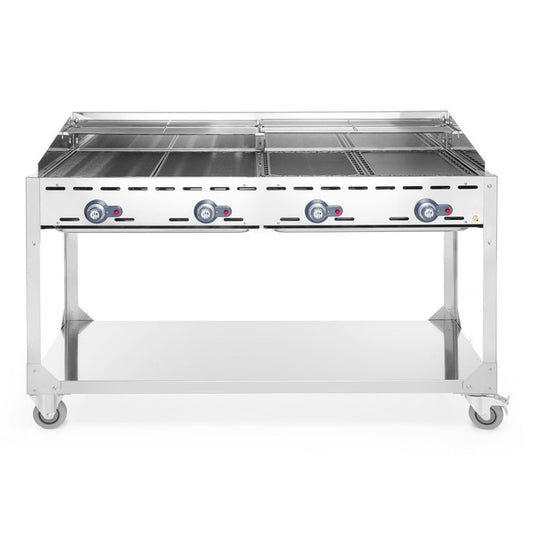 Grillsystem Green Fire 4 Brenner, HENDI, Profi Line, mit Rollengestell, Hellgrau, 22kW, 1400x612x H 825mm HENDI