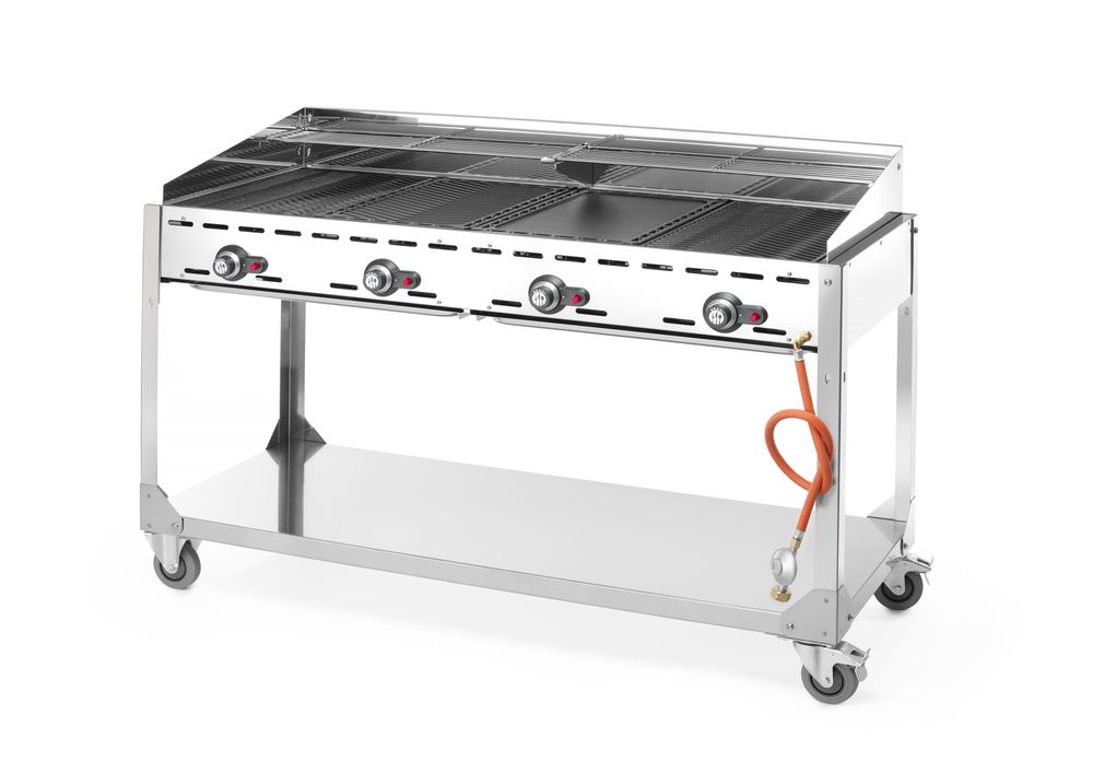 Grillsystem Green Fire 4 Brenner, HENDI, Profi Line, mit Rollengestell, Hellgrau, 22kW, 1400x612x H 825mm HENDI