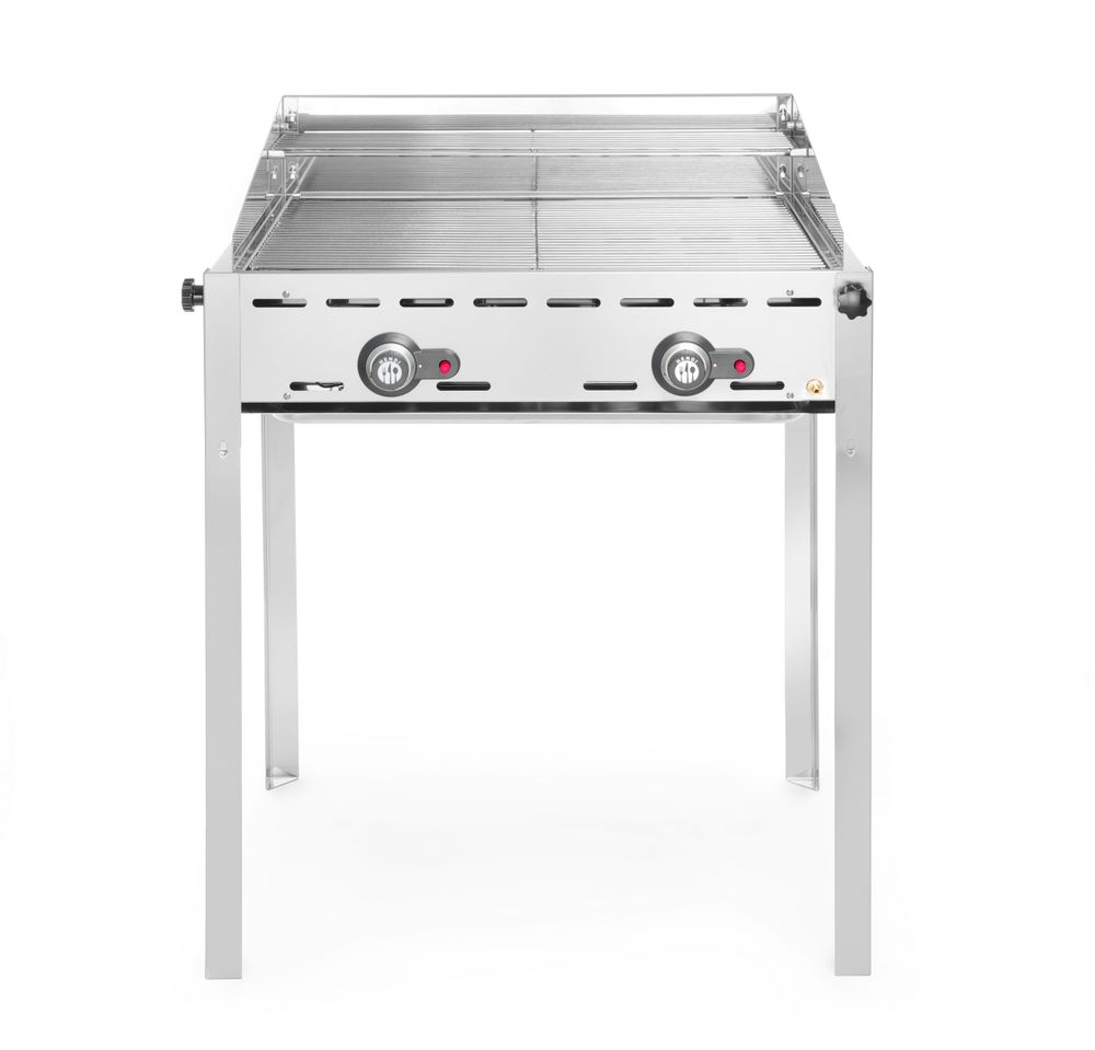 Grillsystem Green Fire 2 Brenner, HENDI, Profi Line, 2 Edelstahl Grillroste Gastronorm 1/1, 11,6kW, 740x612x(H)825mm