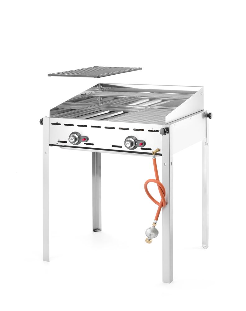 Grillsystem Green Fire 2 Brenner, HENDI, Profi Line, 2 Edelstahl Grillroste Gastronorm 1/1, 11,6kW, 740x612x(H)825mm