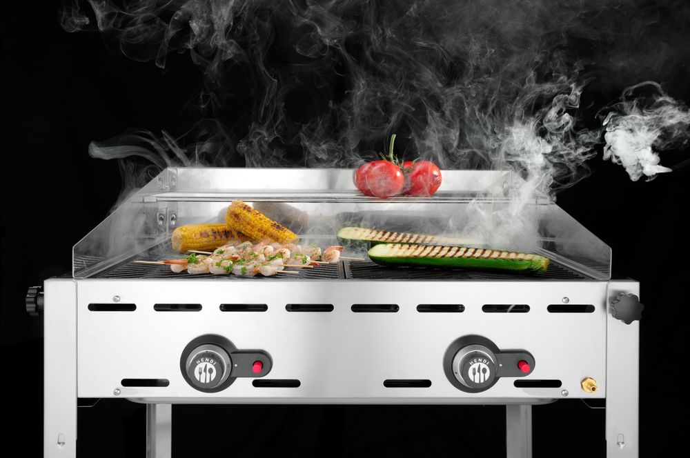 Grillsystem Green Fire 2 Brenner, HENDI, Profi Line, 2 Edelstahl Grillroste Gastronorm 1/1, 11,6kW, 740x612x H 825mm HENDI