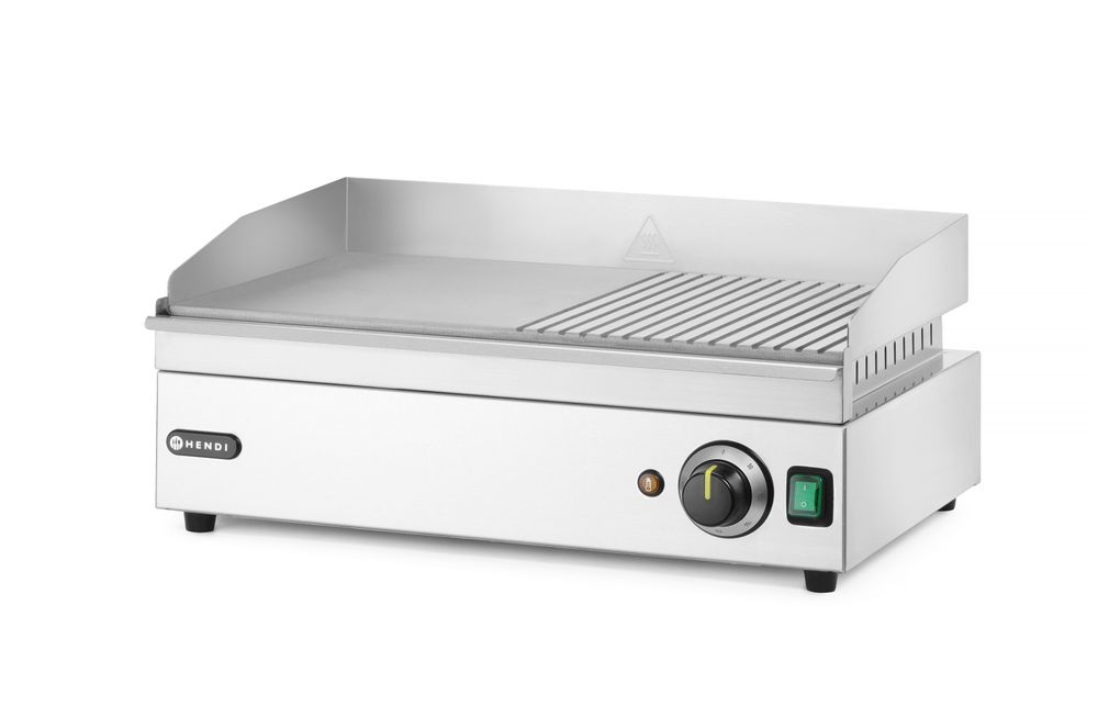 HENDI Grillplatte Kitchen Line – halb gerillt, 518 × 330 mm, 2400 W