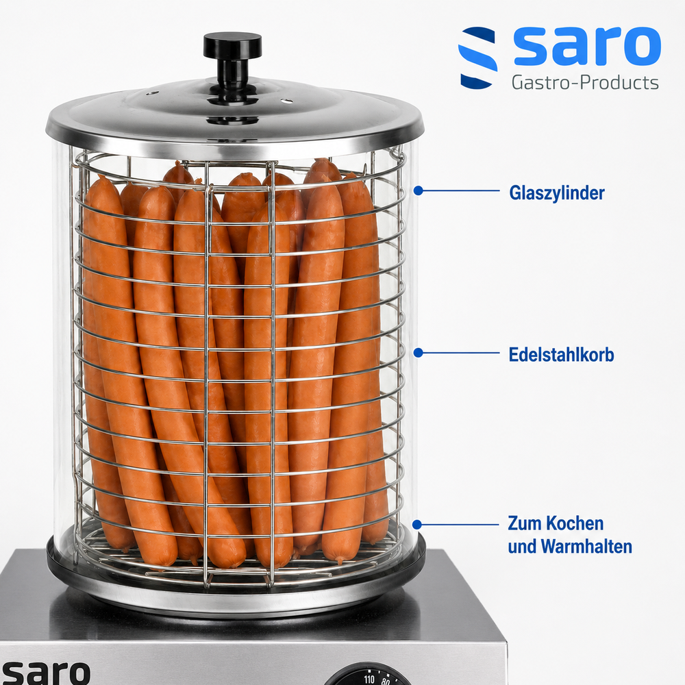 SARO Hot-Dog-Maker CS-100 – Glaszylinder, 230 V
