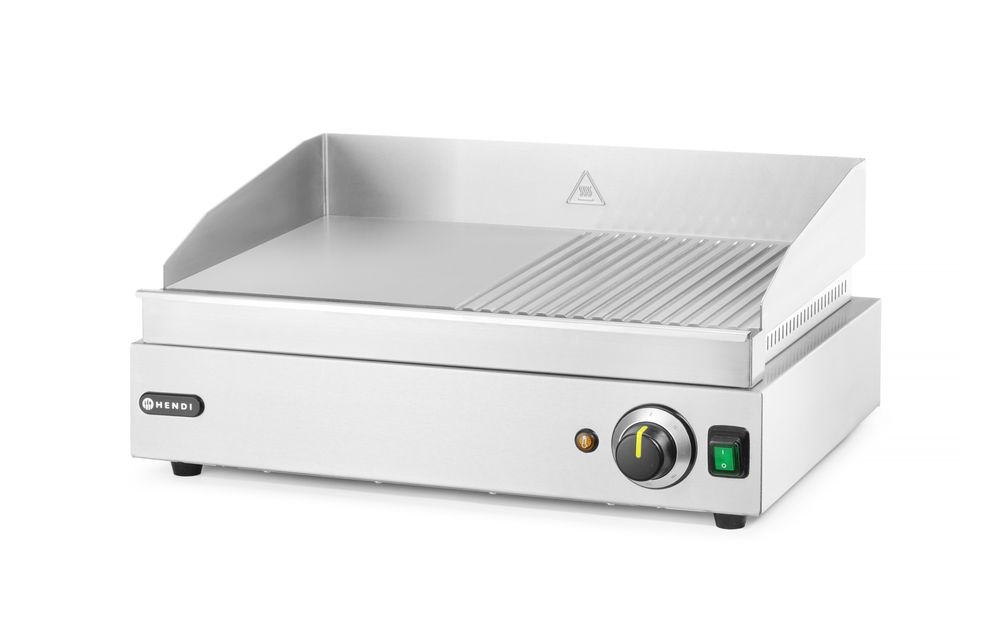 HENDI Grillplatte Profi Line – 1/2 glatt, 1/2 gerillt, 2400 W HENDI