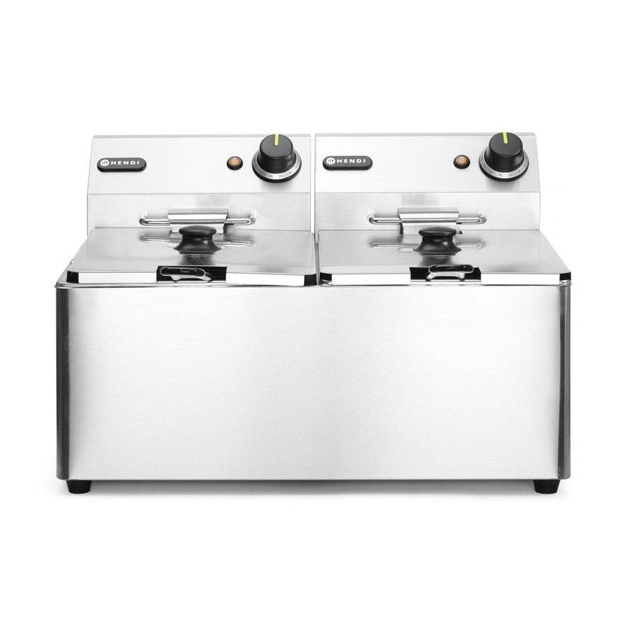 HENDI Fritteuse Kitchen Line 2 × 8 L – 7000 W, Doppelbecken HENDI