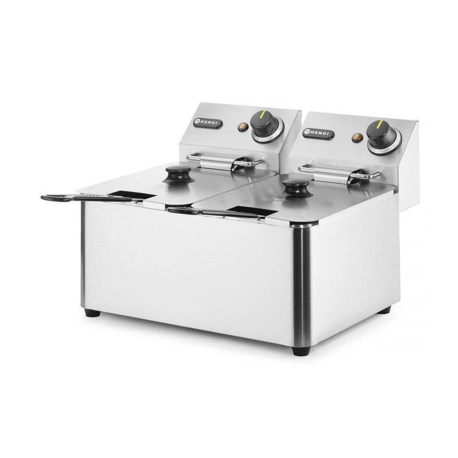 HENDI Fritteuse Kitchen Line 2 × 4 L – 6000 W, Doppelbecken HENDI