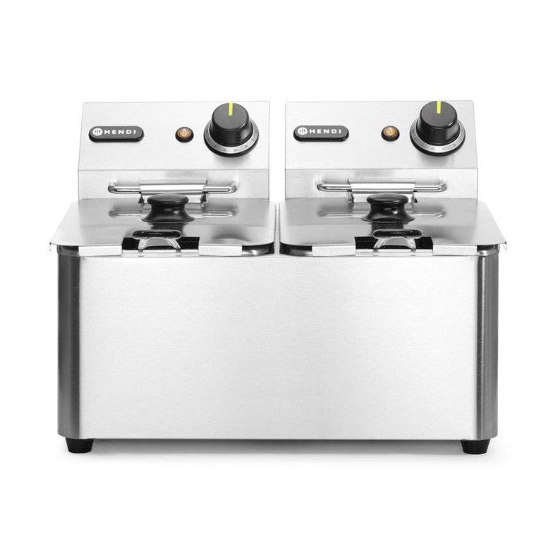 HENDI Fritteuse Kitchen Line 2 × 4 L – 6000 W, Doppelbecken HENDI