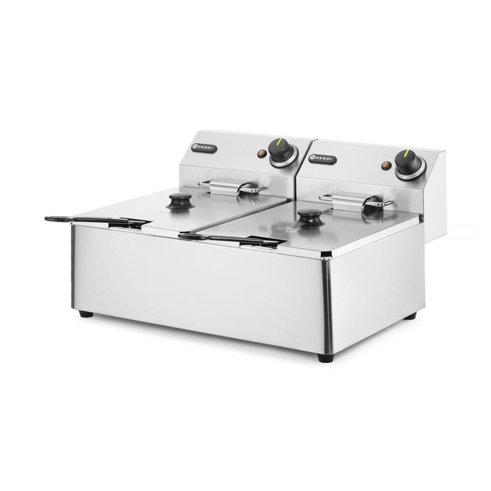 HENDI Fritteuse Kitchen Line 2 × 6 L – 6600 W, Doppelbecken HENDI