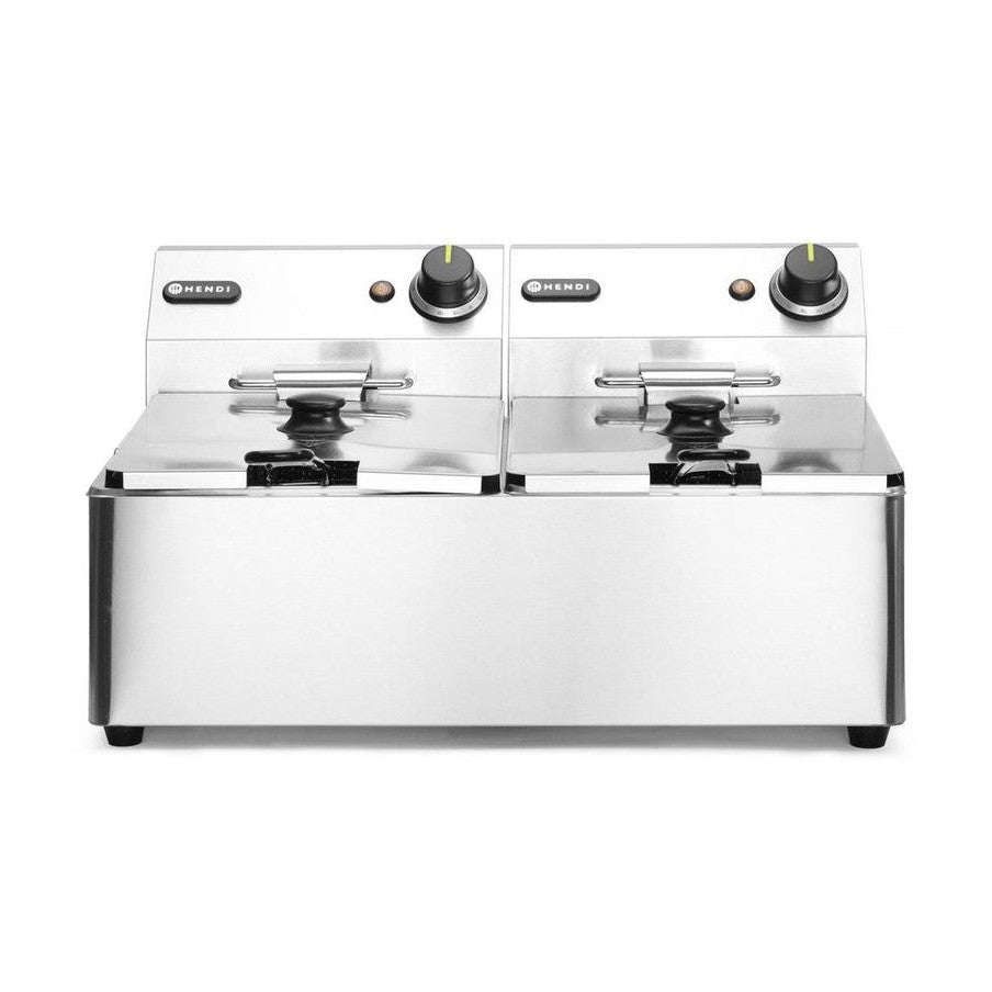 HENDI Fritteuse Kitchen Line 2 × 6 L – 6600 W, Doppelbecken HENDI