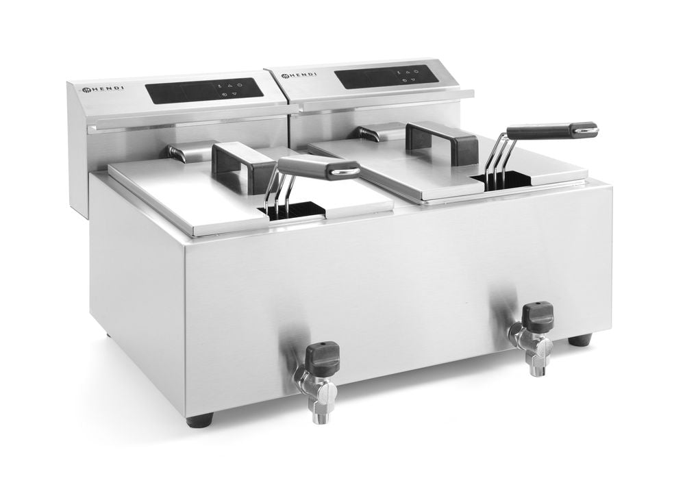 HENDI Fritteuse Profi Line digital mit Ablasshahn – 2 × 8 L, 7000 W HENDI