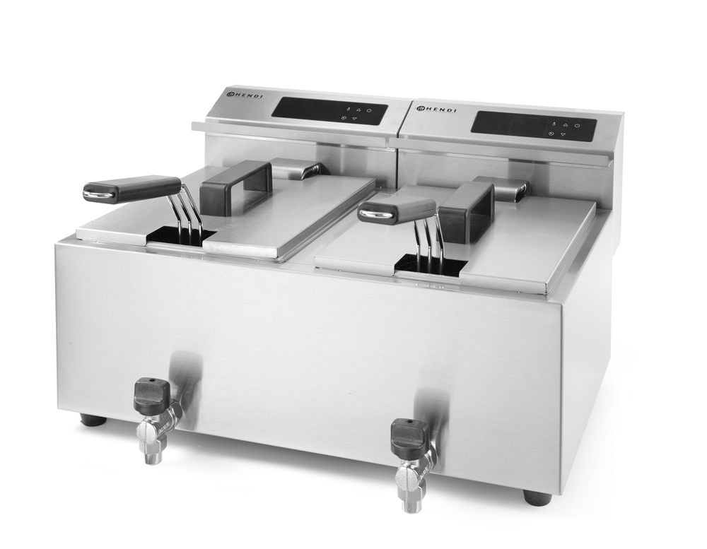 HENDI Fritteuse Profi Line digital mit Ablasshahn – 2 × 8 L, 7000 W HENDI