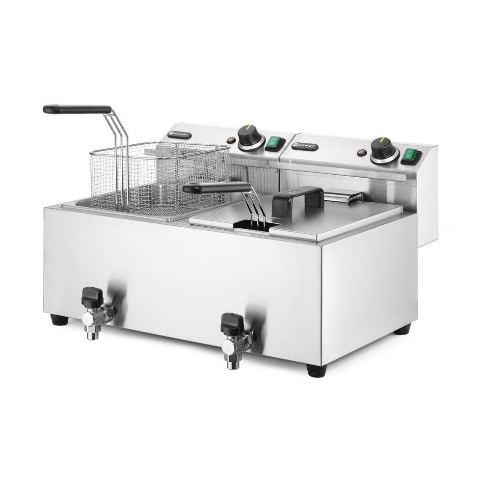 HENDI Fritteuse Profi Line mit Ablasshahn – 2 × 8 L, 7000 W, Timer HENDI