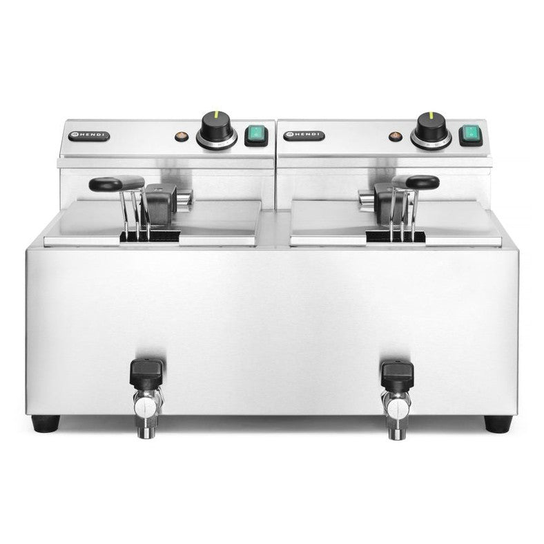 Profi Line Fritteuse mit Ablasshahn, 2 × 8 l, HENDI, Profi Line, 16L, 230V/7000W, 610x515x H 369mm HENDI