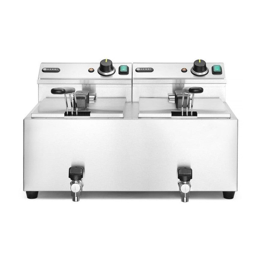 HENDI Fritteuse Profi Line mit Ablasshahn – 2 × 8 L, 7000 W, Timer HENDI
