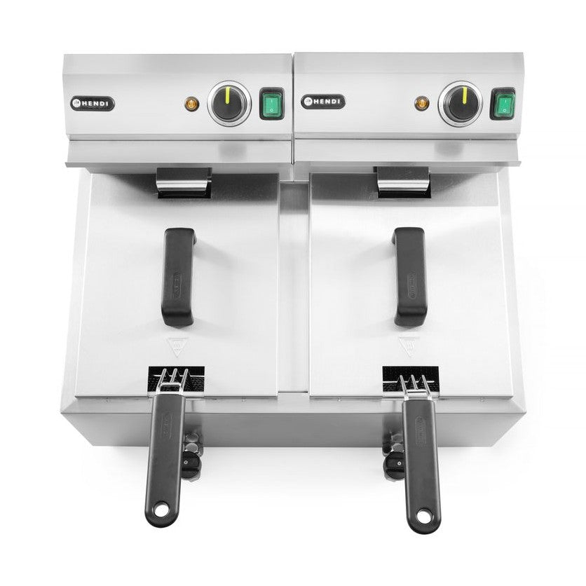 HENDI Fritteuse Profi Line mit Ablasshahn – 2 × 8 L, 7000 W, Timer HENDI