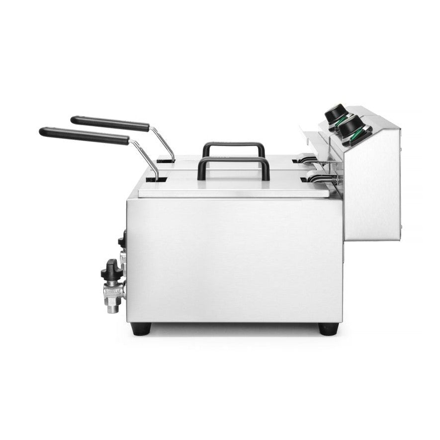 HENDI Fritteuse Profi Line mit Ablasshahn – 2 × 8 L, 7000 W, Timer HENDI