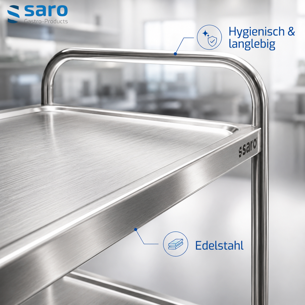 SARO Servierwagen BASTIAN – Edelstahl, 3 Borde, leichte Ausführung