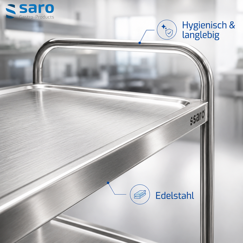 SARO Servierwagen BASTIAN – Edelstahl, 3 Borde, leichte Ausführung
