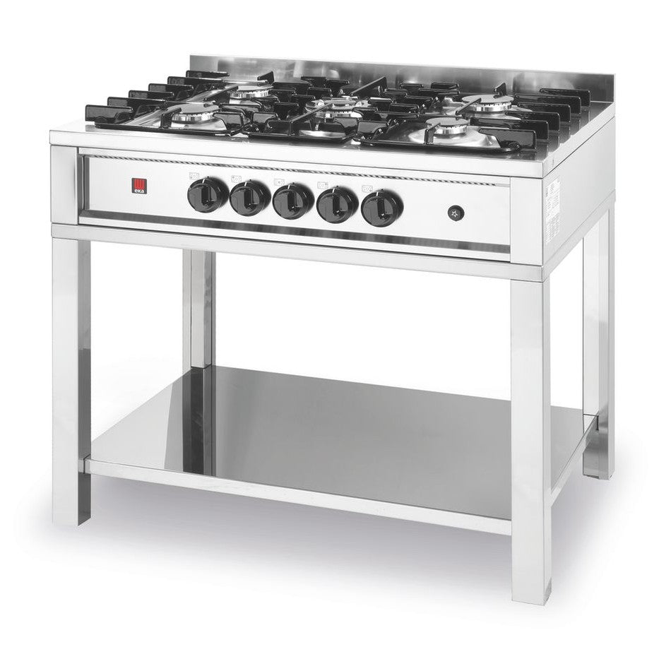 Gasherd - 5 Kochfelder, offener Unterbau, HENDI, Kitchen Line, 14,3kW, 900x640x H 910mm HENDI