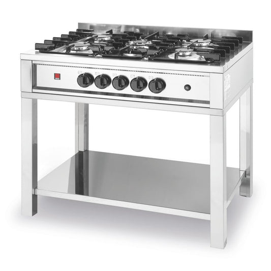 Gasherd - 5 Kochfelder, offener Unterbau, HENDI, Kitchen Line, 14,3kW, 900x640x H 910mm HENDI