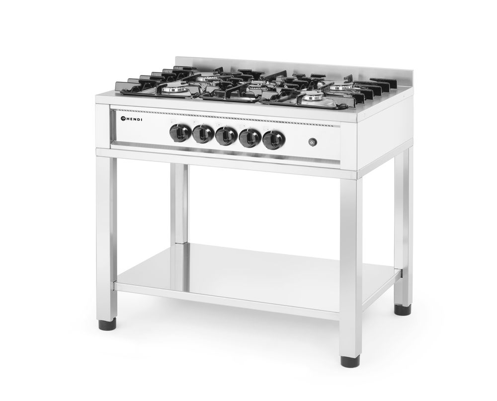 HENDI Gasherd Kitchen Line – 5 Kochfelder, offener Unterbau, 14,3 kW HENDI