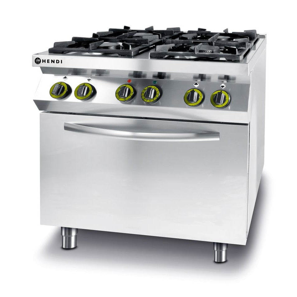 Gasherd 4-flammig mit Ofen GN 1/1, HENDI, Kitchen Line, 230V/3000W, 19kW, 800x722x H 900mm HENDI