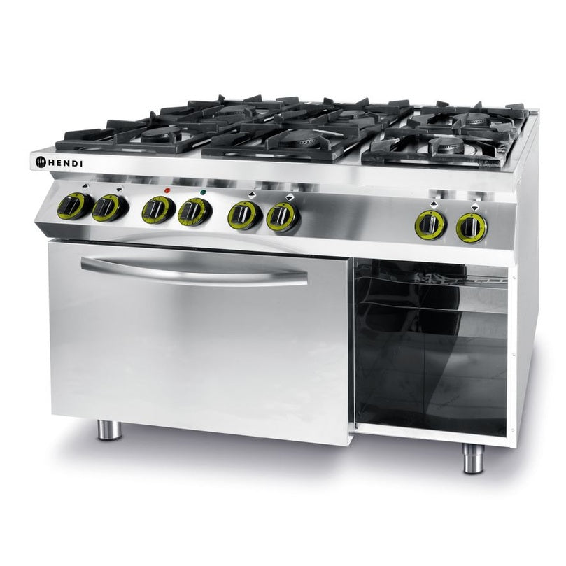 Gasherd Kitchen Line 6-flammig mit Ofen GN 1/1, HENDI, Kitchen Line, 230V/3000W, 28,5kW, 1200x722x H 900mm HENDI