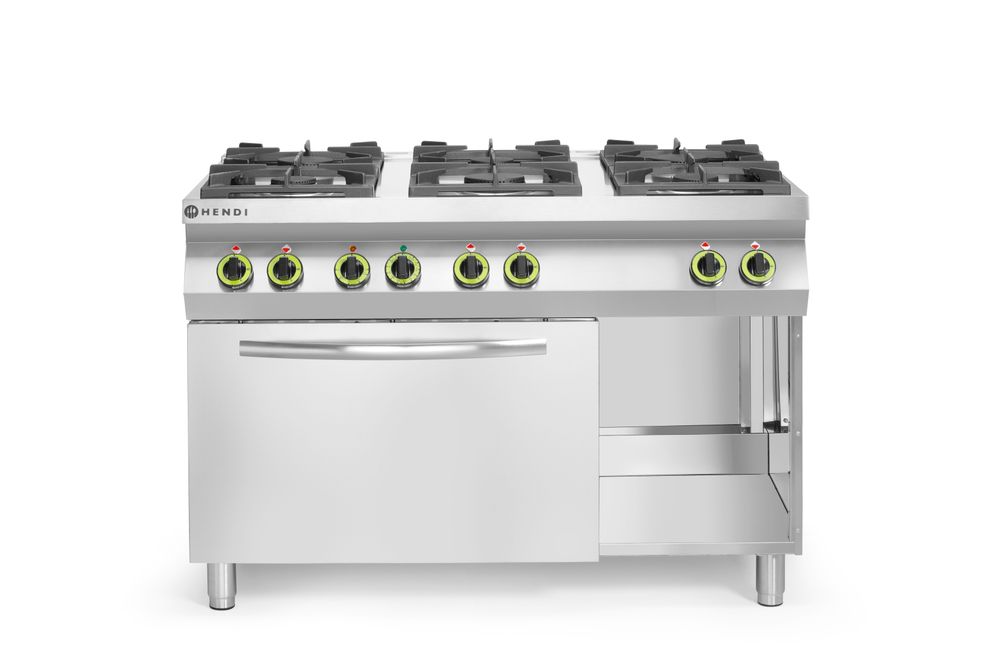 HENDI Gasherd Kitchen Line – 6 Kochfelder mit Ofen GN 1/1, 28,5 kW HENDI