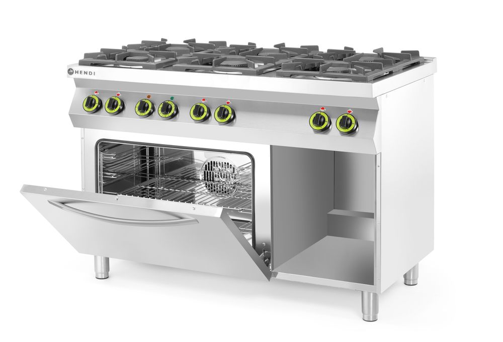 HENDI Gasherd Kitchen Line – 6 Kochfelder mit Ofen GN 1/1, 28,5 kW HENDI