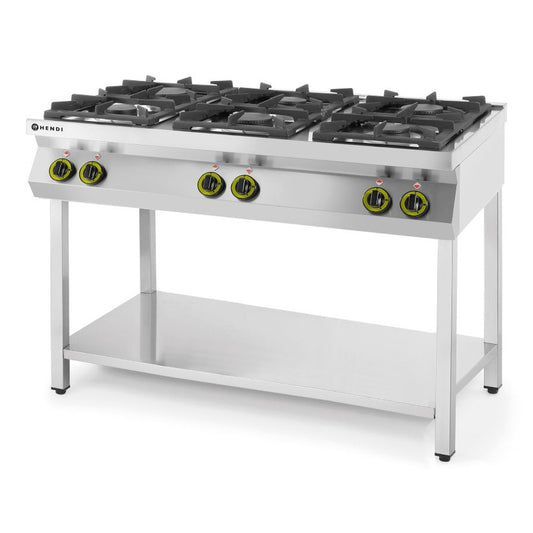 Gasherd - 6 Kochfelder, offener Unterbau, HENDI, Kitchen Line, 28,5kW, 1200x700x H 900mm HENDI