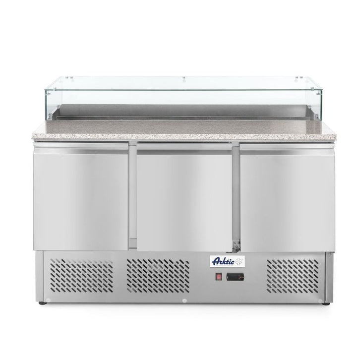 Arktic Pizzatisch dreitürig 380 L – Glasabdeckung, 8 × GN 1/6 Arktic
