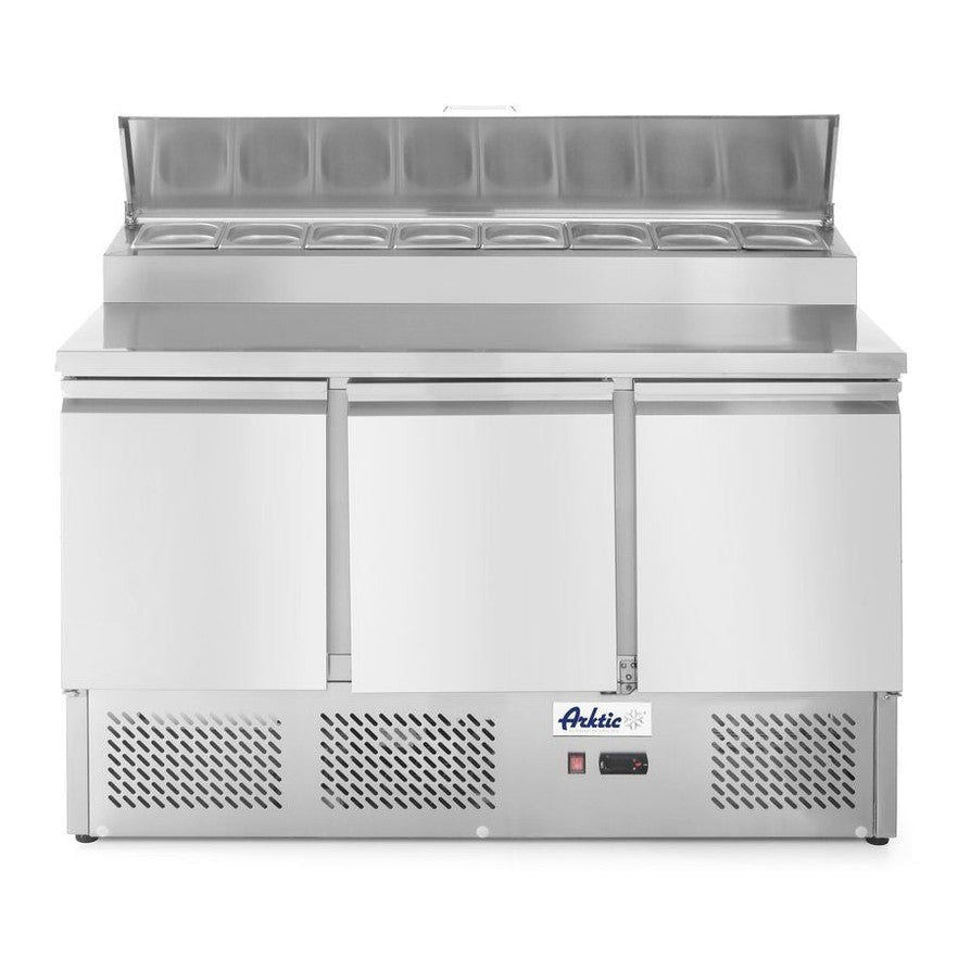 Kühltisch, dreitürig mit Aufsatz-Kühlvitrine 380 L, Arktic, 230V/310W, 1365x702x H 1265mm Arktic