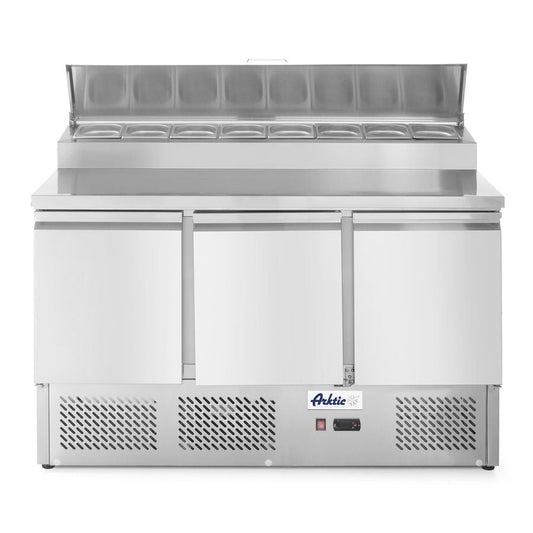 Kühltisch, dreitürig mit Aufsatz-Kühlvitrine 380 L, Arktic, 230V/310W, 1365x702x H 1265mm Arktic