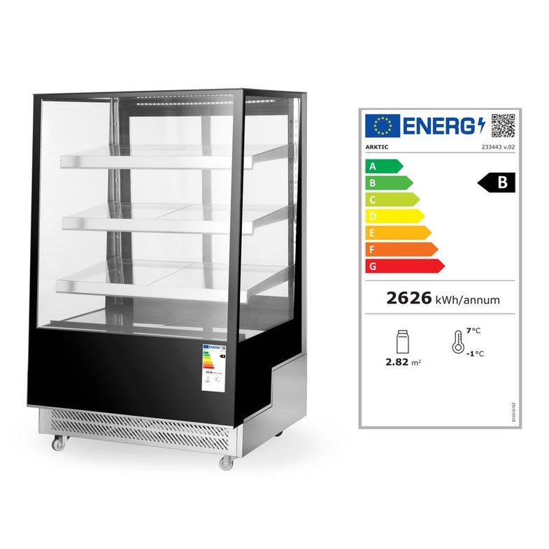 Kühlvitrine mit 3 geneigten Regalen, Arktic, 650L, 230V/490W, 1200x833x H 1460mm Arktic