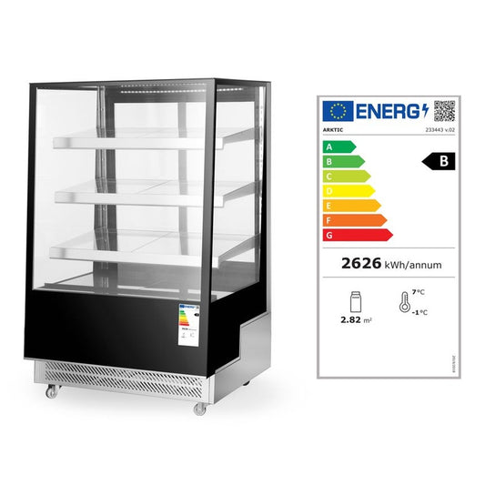 Kühlvitrine mit 3 geneigten Regalen, Arktic, 650L, 230V/490W, 1200x833x H 1460mm Arktic