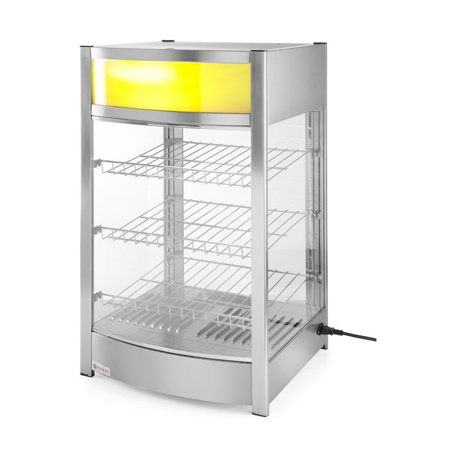 HENDI Warmhaltevitrine – 97 L, 800 W, mit Werbebox HENDI