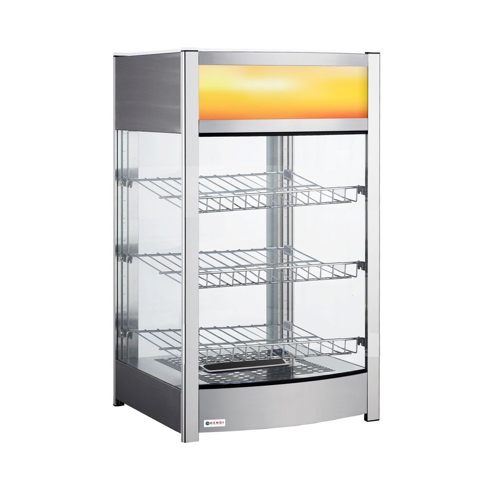 HENDI Warmhaltevitrine – 97 L, 800 W, mit Werbebox HENDI