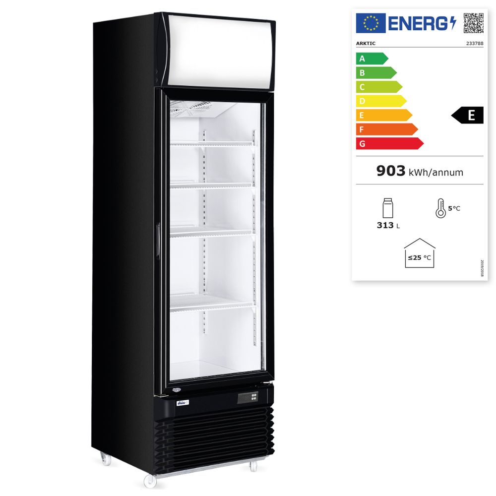Eintüriger Kühlschrank mit hinterer Bar und hinterleuchteter Blende,, Arktic, 254L, Schwarz, 220-240V/250W, 578x605x H 1980mm Arktic