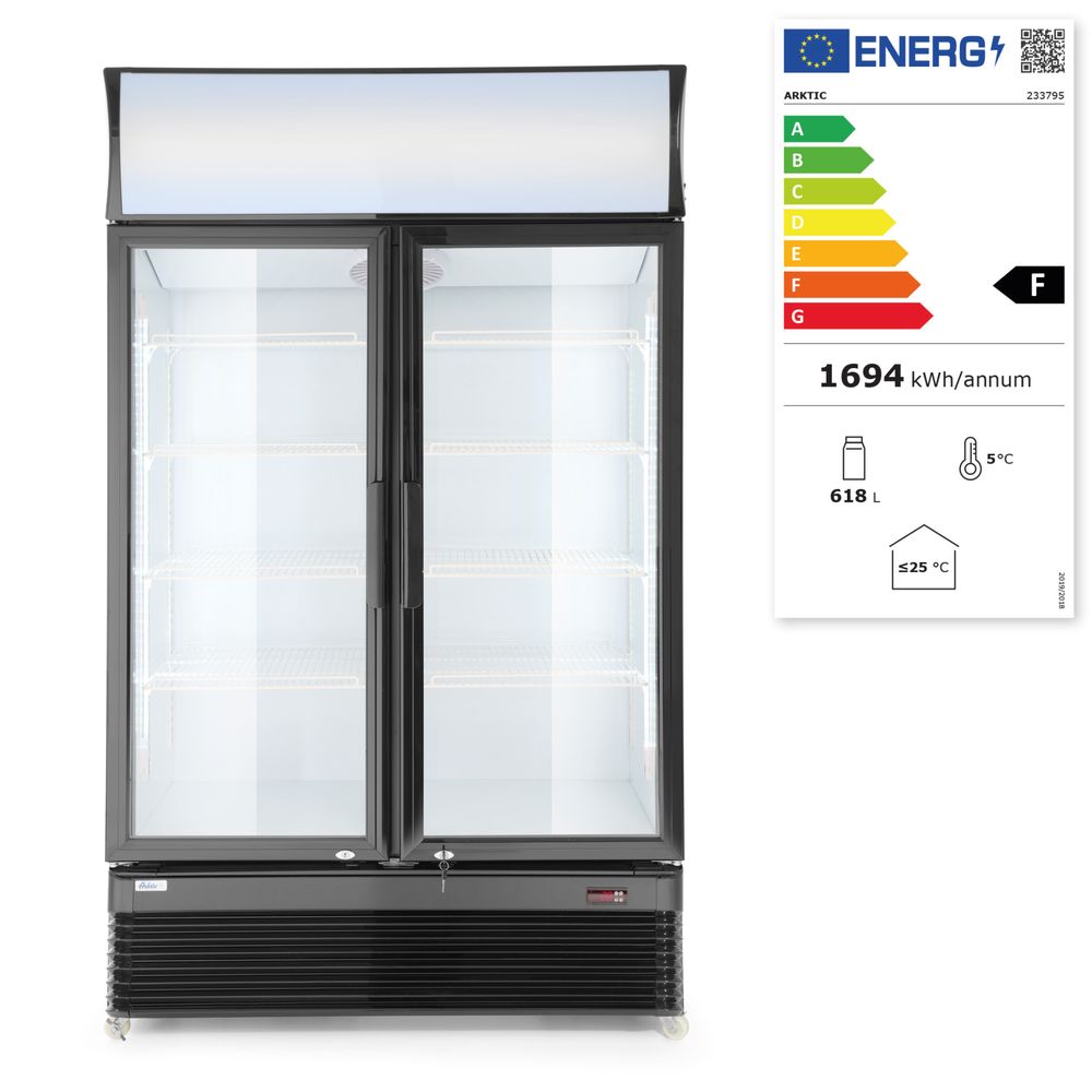 Rückwandkühlschrank mit hinterleuchteter Blende, zweitürig, Arktic, 512L, Schwarz, 220-240V/510W, 1120x585x H 1900mm Arktic