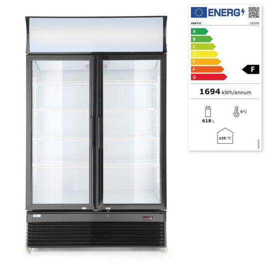 Rückwandkühlschrank mit hinterleuchteter Blende, zweitürig, Arktic, 512L, Schwarz, 220-240V/510W, 1120x585x H 1900mm Arktic