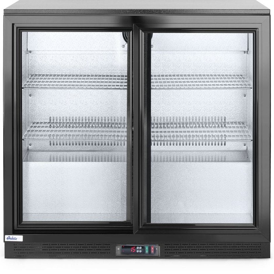 Backbar-Kühlschrank mit doppelten Schiebetüren, Arktic, 197L, Schwarz, 220-240V/160W, 900x520x H 865mm Arktic