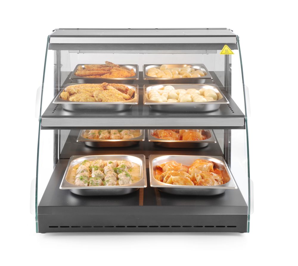 HENDI Warmhaltevitrine mit Quarzheizung – 2 Regalböden, 560 W HENDI