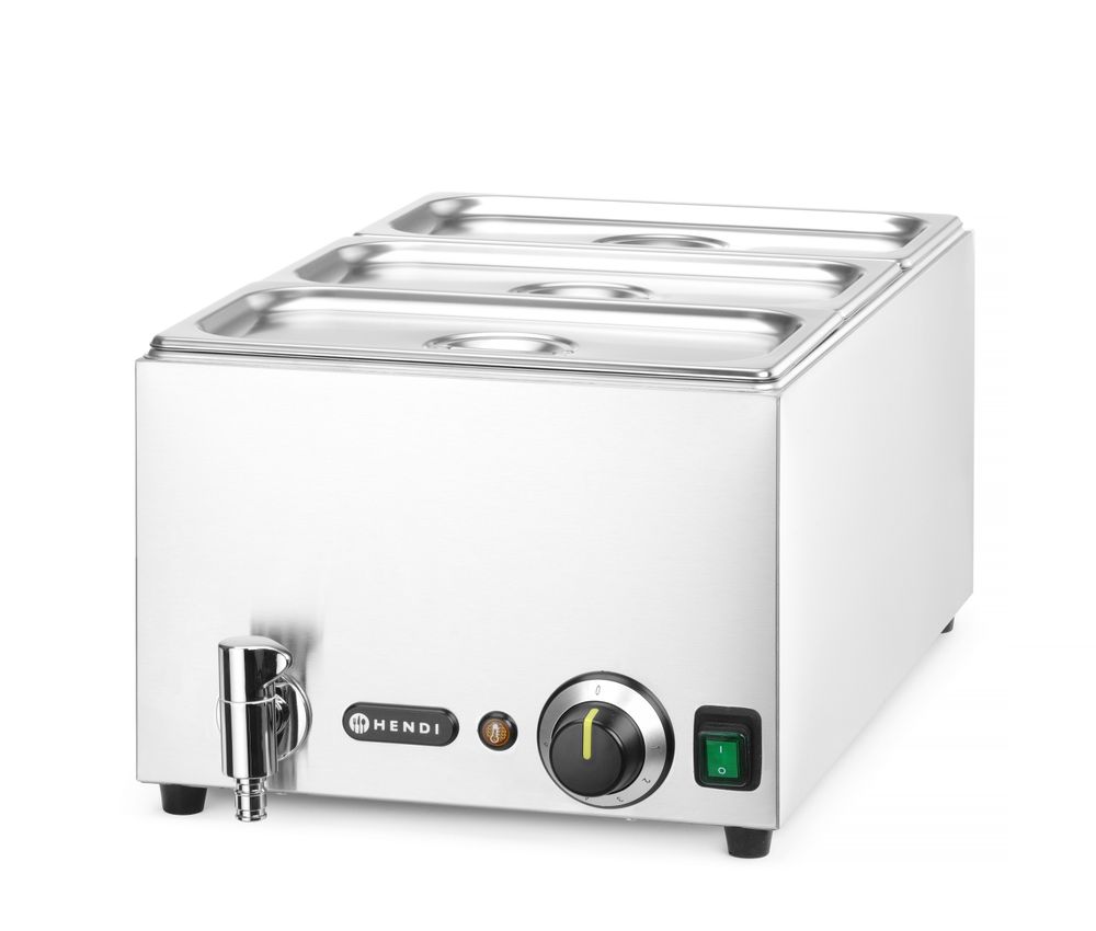 Set: Bain-Marie HENDI Ranger mit Ablasshahn + 3x GN 1/3 Behälter mit Deckel, HENDI, GN 1/1, 230V/1000W, 604x332x H 242mm HENDI
